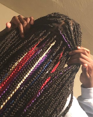 Long box braids with colorful under