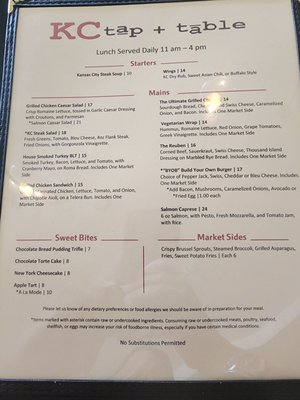 Limited menu