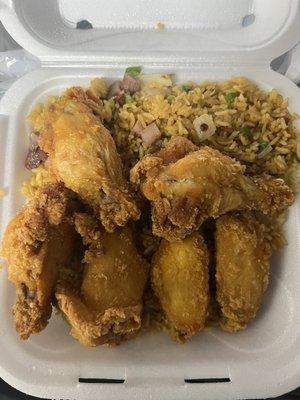 Fried chicken wings and pork fried rice