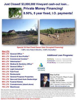 Just Closed! Private Money Vineyard Loan Financing!