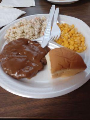 Hamburger Steak, Corn, and Coleslaw