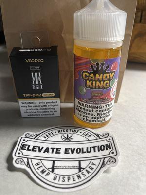 Strawberry, watermelon, bubblegum vape juice (it's amazing )  a pack of  VooPoo Drag 3 coils.