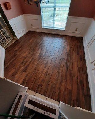 Newly installed tile "wood" flooring