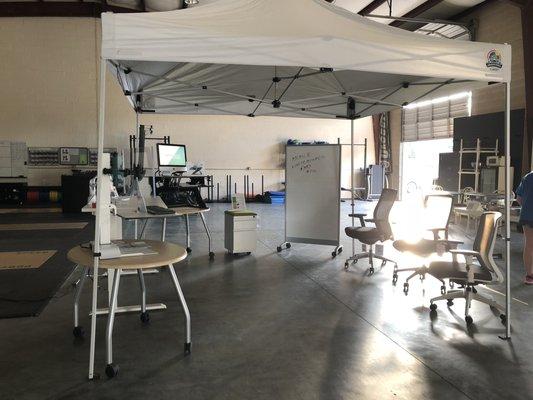 Demo of our popular Sit to Stand desks and Ergonomic Cherryman Chairs at GoFitness Lilburn gym.