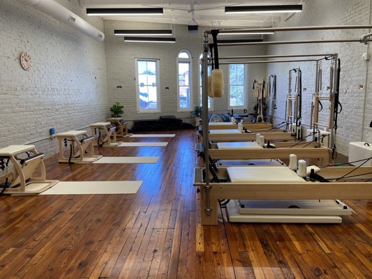 Our beautiful studio with Pilates equipment.