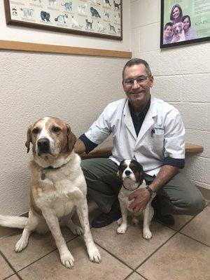 Dr. Fredrickson with Dragan and Einstein!