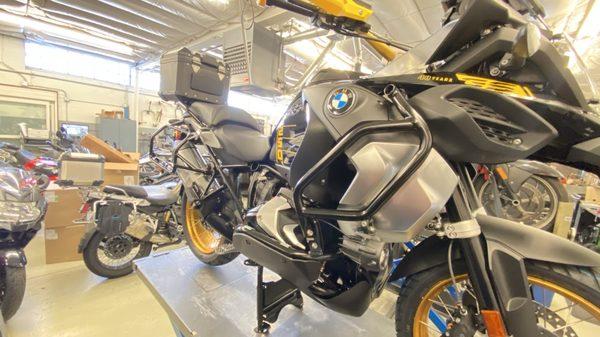 Powder-coated crash bars, peg holders, and cases holders for brand new BMW R1250GSA