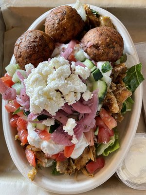 Create Your Own Bowl,  Tzatziki Greek Salad, Chicken, Falafel