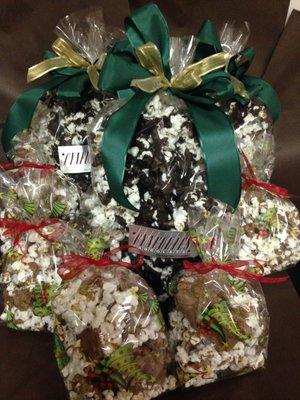 Gourmet chocolate popcorn available in a variety of sizes