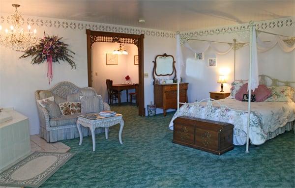 The Garden View Suite has a double whirlpool, fireplace, and a private veranda.