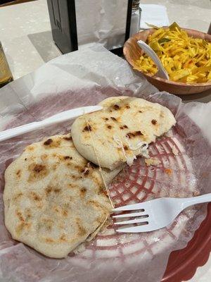 Pupusa( cheese & revuelta) and curtido (cabbage salad)