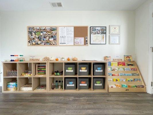 Library, Science Area & Manipulatives 

Story time, quiet reading and conversations introduce children to language literacy and books.