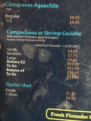 Shrimp ceviche menu