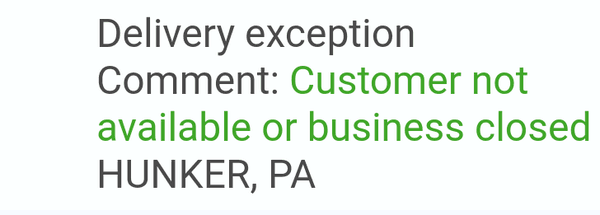 Comment left by fed ex hunker pa.