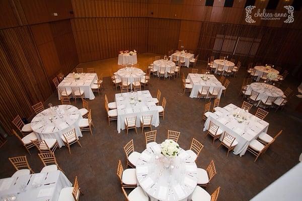 Tables, chairs and linens from Event Party Rentals (venue is Scripps Seaside Forum)