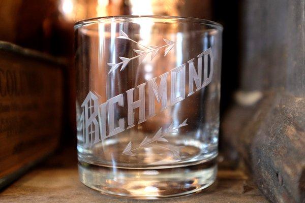 Hand etched glasses also available in Church Hill, West End, and The Fan