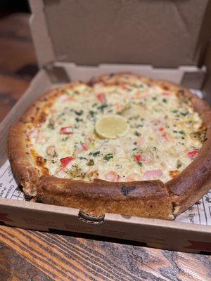 Shrimp scampi pizza