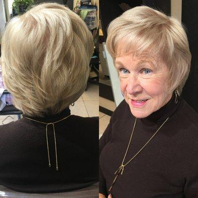 beautiful golden blonde and cut done by Bridget!