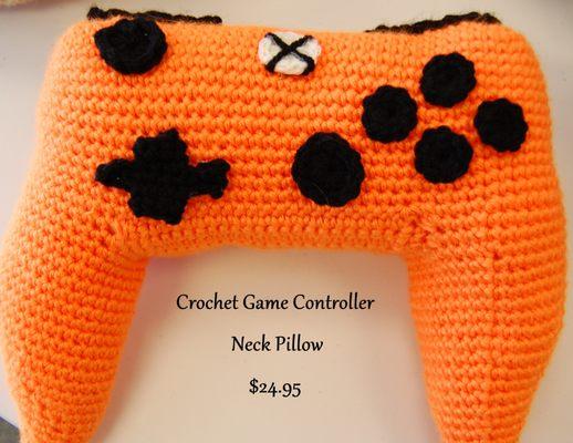 Crocheted game controller neck pillow