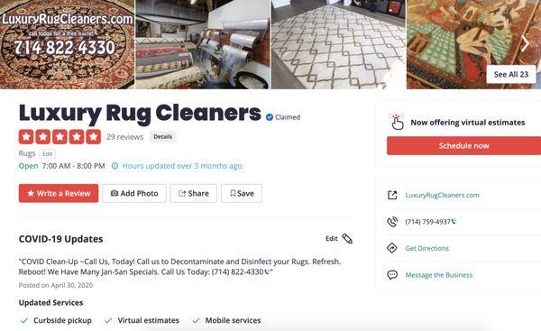 Check out our original location in Huntington Beach! https://www.yelp.com/biz/luxury-rug-cleaners-huntington-beach-6