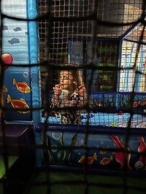 Trampoline area under the pink slide!! So many hidden spaces, it's so fun to find them all.