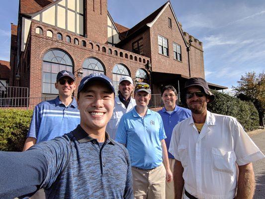 Group selfie with our foursome and caddies, Jerry Rodger and Ransom.