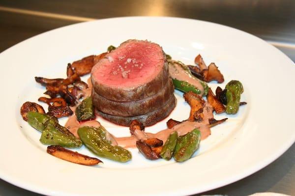 5 Dot Ranch beef loin with chanterelles & padron peppers