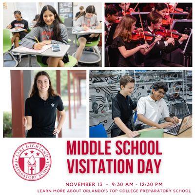 Middle School Visitation Day is on Nov. 13th. Please visit www.lhps.org/msvd for more information and to register.