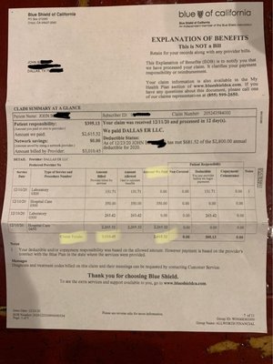 Billing for COVID Rapid Test - plus $1,316 from Physicians Group. you be the judge.