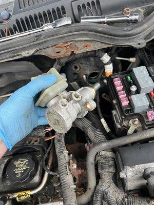 Damaged master cylinder