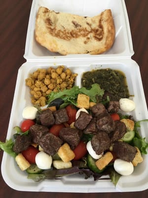 Beef Kabob on Salad and 2 sides.