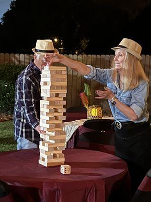 Giant Jenga and too many game boards for party entertainment