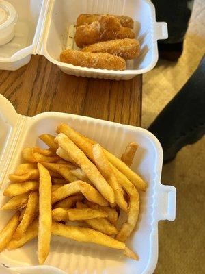 Fries and mozzarella sticks