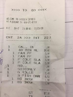 Chicken Express Receipt