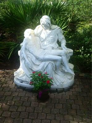 Pieta replica sculpture. Again outdoor setting.