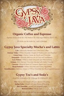 Gypsy Java sells locally roasted organic coffee and espresso.