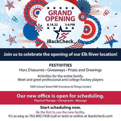 Grand opening information for the Elk River location