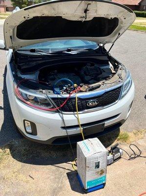 This KIA Sorento needed an AC Line replaced but the dealer had it on backorder, so we removed it and had it rebuilt then reinstalled it.