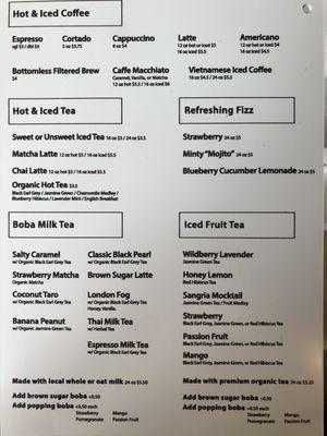 Drink menu