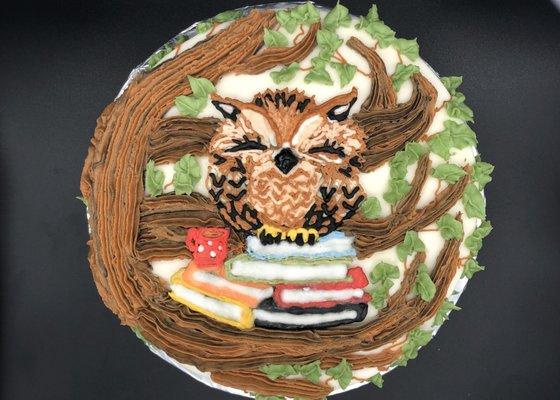 Butter Me Betty bookish owl in tree cake.