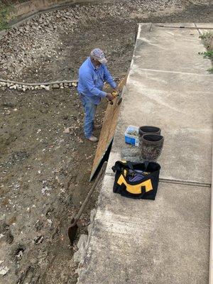 Setting up to fill in the edges before the lake refills