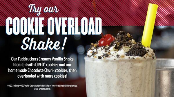 ONE SMART COOKIE..... Shake! Our NEW Cookie Overload Shake starts with our creamy Vanilla Shake, blended with OREO® cookies and our homemade