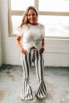 black and white striped bell bottoms