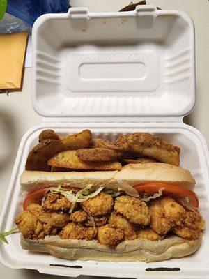 Shrimp poboy and fries