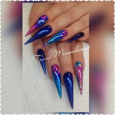 Tie dye foils with deep blue glitter