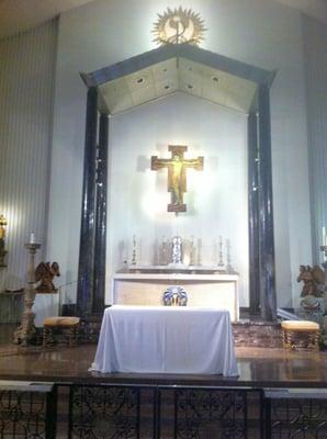 The sanctuary.  I like how this church has an altar rail you can receive Jesus at.