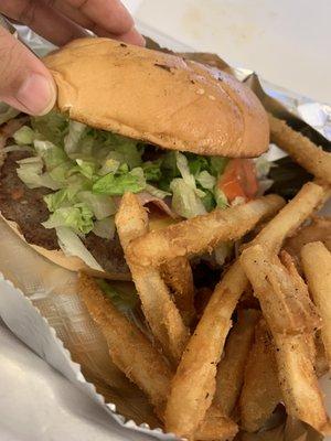 Mexican hamburger with crispy fries