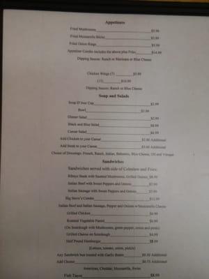 Page 1 of the menu of the Chef's Hat Grill at the Gary Sportsman Club.