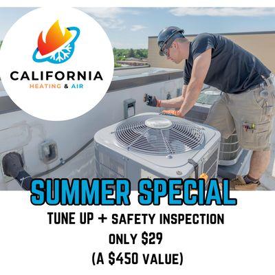 SUMMER SPECIAL - only $29 ! For tune up and safety inspection! 
Be ready for summer!