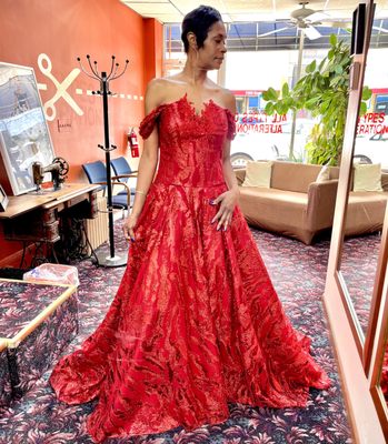 This lady in red is EVERYTHING!  We created this custom gown for Pamela for her wedding vowel renewal.